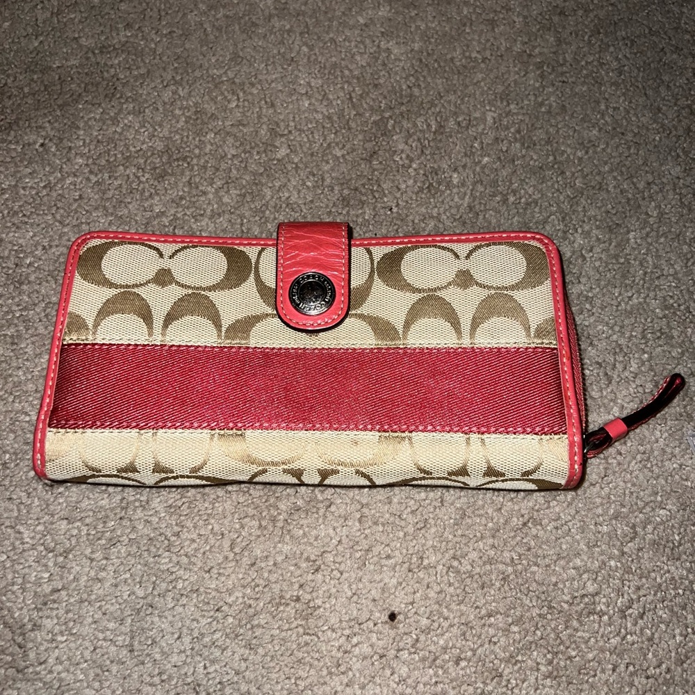 Red and tan coach wallet